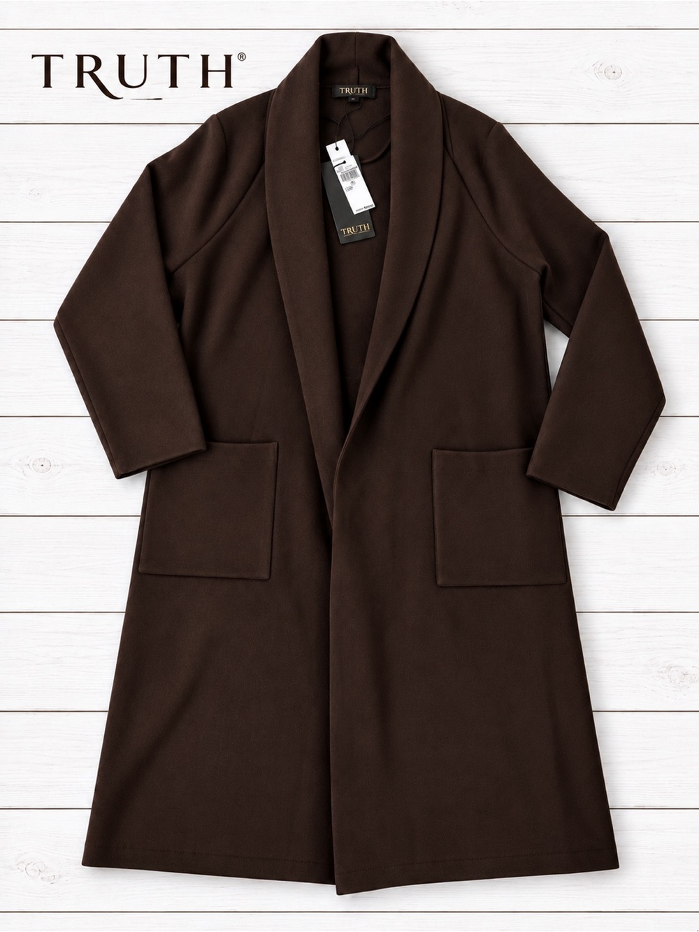 Truth Women's Long Brown Open Front Coatigan Cardigan